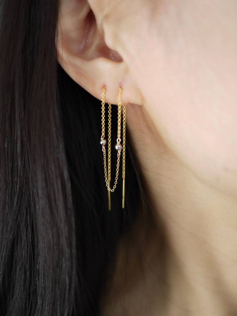 Gold Filled Doppelter Threader Ohrring Pyrit, Perle Oder Rubin Akzent Gold Filled Doppelter Threader Ohrring Pyrit, Perle Oder Rubin Akzent von FallForSamie