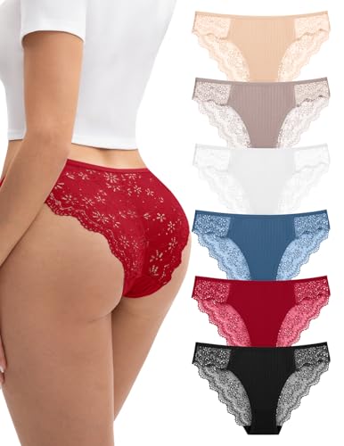 FallSweet 6er Pack Spitze Unterhosen Brazilian Slip Damen Hipster Unterwäsche Frauen(Multi-6pcs,L) von FallSweet