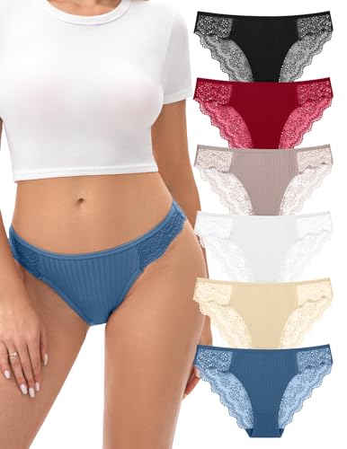 FallSweet 6er Pack Spitze Unterhosen Brazilian Slip Damen Hipster Unterwäsche Frauen(Multi-6pcs,M) von FallSweet