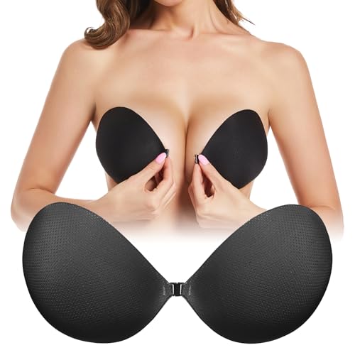 FallSweet Klebe Rückenfrei BH für Frauen Trägerloser Unsichtbarer BHS Große Größen A bis G Cup(Schwarz,A) von FallSweet
