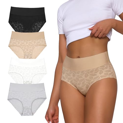 FallSweet Nahtlose Unterhosen Damen Hohe Taille Spitzen Unterwäsche Seamless No Show Slips Mehrpack (Mix2-4pc, S) von FallSweet