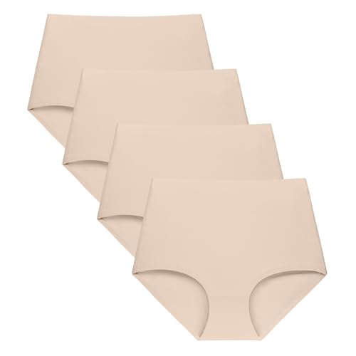 FallSweet No Show Slip mit hoher Taille Unterwäsche für Damen Seamless Panties(4-Beige,XXL) von FallSweet