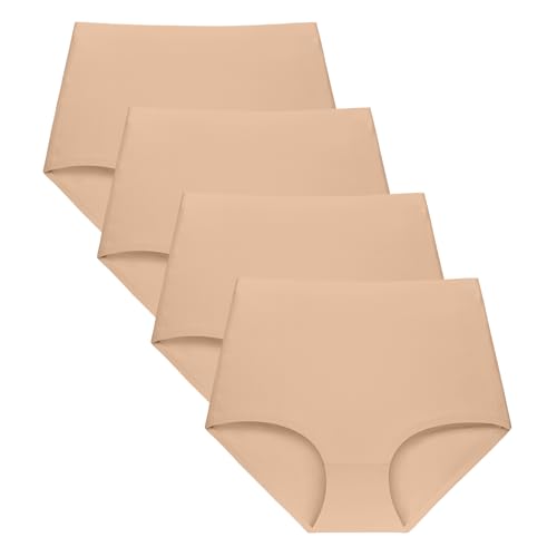 FallSweet No Show Slip mit hoher Taille Unterwäsche für Damen Seamless Panties(4-Khaki,L) von FallSweet