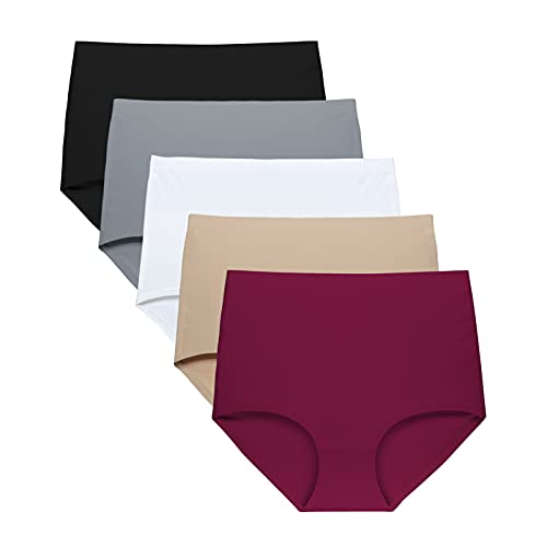 FallSweet No Show Slip mit hoher Taille Unterwäsche für Damen Seamless Panties, 5er Pack（Multi2,L von FallSweet
