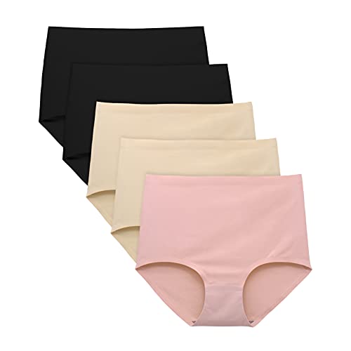 FallSweet No Show Slip mit hoher Taille Unterwäsche für Damen Seamless Panties, 5er Pack (2schwarz2beige1rosa, XX-Large) von FallSweet
