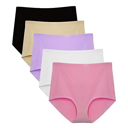 FallSweet No Show Slip mit hoher Taille Unterwäsche für Damen Seamless Panties, 5er Pack（Color2,L von FallSweet