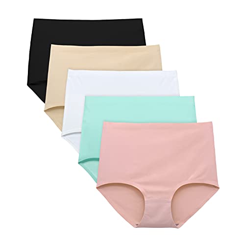 FallSweet No Show Slip mit hoher Taille Unterwäsche für Damen Seamless Panties, 5er Pack（Multi,L von FallSweet