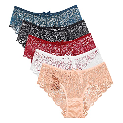 FallSweet Packung mit 5, Frauen Spitzenhöschen Sexy Unterwäsche Ultra Thin Slip (Mix, L) von FallSweet