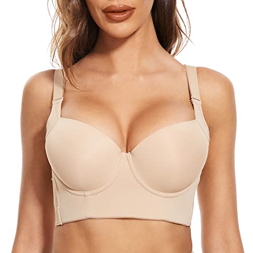 FallSweet Push Up BHS für Frauen Lace Plus Size Wide Back Underwear Longline Korsett BH (Beige-Glatt, 75B) von FallSweet