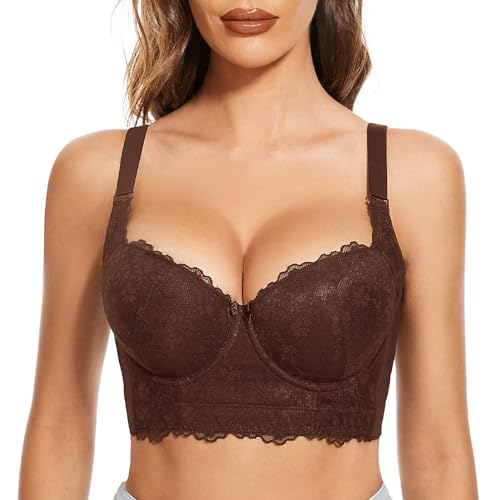 FallSweet Push Up Spitzen BH Damen Mit Bügel Grosse Grössen Bra Longline (Braun, 75C) von FallSweet