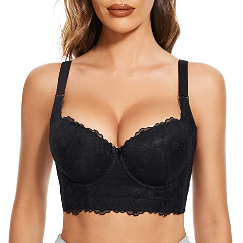 FallSweet Push Up Spitzen BH Damen Mit Bügel Grosse Grössen Bra Longline (Schwarz, 105E) von FallSweet