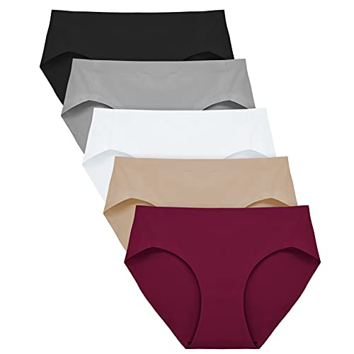 FallSweet Seamless Unterwäsche Damen Slips High Cut Slips Mittel Taille Soft Panties, 5er Pack (color3,L) von FallSweet