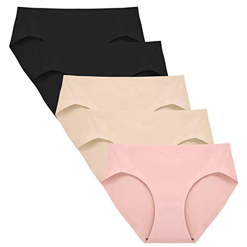FallSweet Seamless Unterwäsche Damen Slips High Cut Slips Mittel Taille Soft Panties, 5er Pack (2schwarz+2beige+1pink,M) von FallSweet