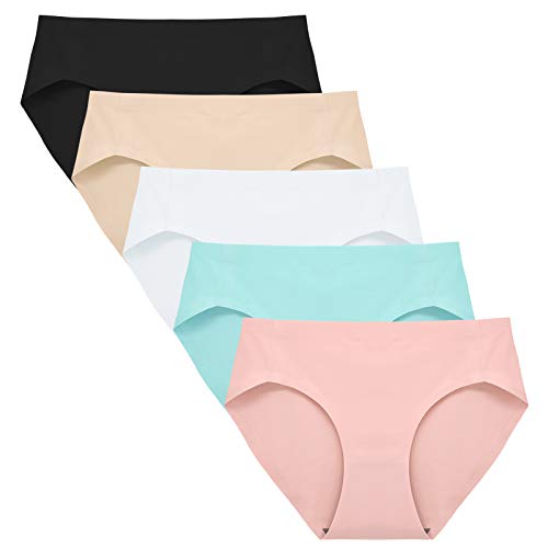 FallSweet Seamless Unterwäsche Damen Slips High Cut Slips Mittel Taille Soft Panties, 5er Pack (Multi,L) von FallSweet