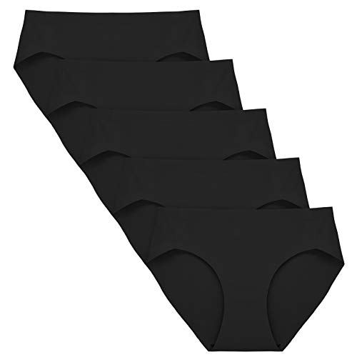 FallSweet Seamless Unterwäsche Damen Slips High Cut Slips Mittel Taille Soft Panties, 5er Pack (Schwarz,M) von FallSweet