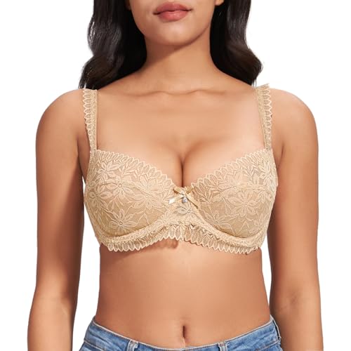 FallSweet Spitzen BH Damen mit Bügel Minimizer BHS für Große Busen ohne Einlagen(Beige, 100D) von FallSweet