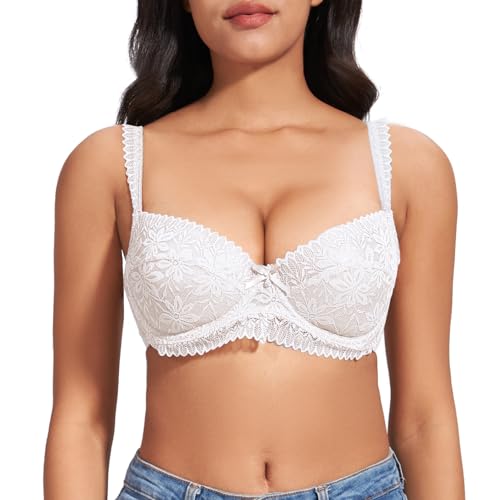 FallSweet Spitzen BH Damen mit Bügel Minimizer BHS für Große Busen ohne Einlagen(Weiß, 100D) von FallSweet