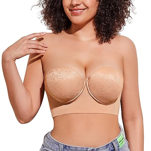 FallSweet Trägerloser BHS Damen Mit Bügel BH Trägerlos Große Brüste (Beige, 100E) von FallSweet