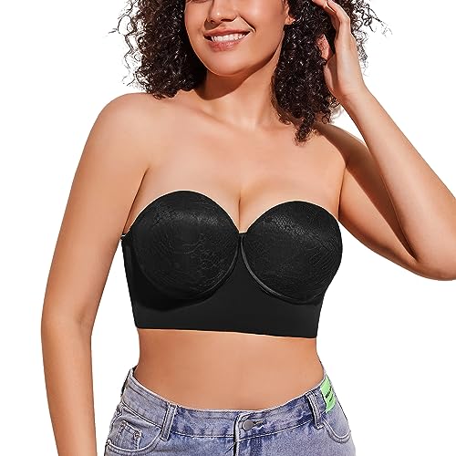 FallSweet Trägerloser BHS Damen Mit Bügel BH Trägerlos Große Brüste (Schwarz, 105D) von FallSweet