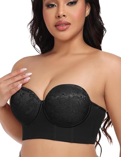 FallSweet Trägerloser Spitzen-BH Damen mit Bügel Bustier Ohne Träger Große Größen(Schwarz,95D) von FallSweet