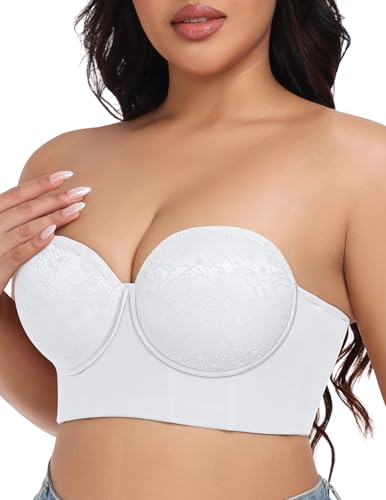FallSweet Trägerloser Spitzen-BH Damen mit Bügel Bustier Ohne Träger Große Größen(Weiß,85E) von FallSweet