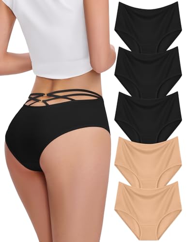 FallSweet 5er Pack Unterhosen Damen Stretch Slips Weich Hohe Taille Unterwäsche Frauen Panties (3BK2OC,L) von FallSweet