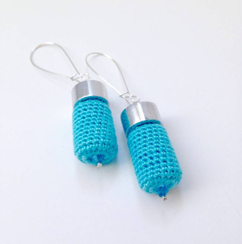 Chrocher Ohrringe/Häkeln Perlen Schmuck Türkis Weihnachtsgeschenke, Moderne Ohrringe, Häkeln von FallingDew