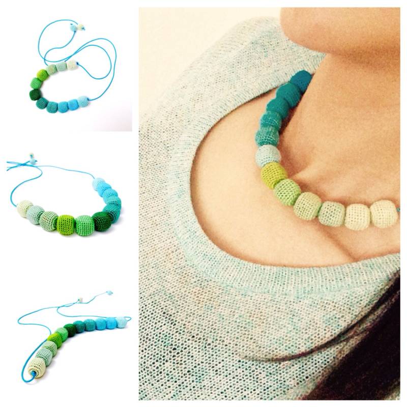 Gehäkelte Halskette/Gehäkelt Blaue Farbe Grüne Sommermode Geschenk Für Sie Baumwolle Natur Sommerliche Perlen von FallingDew