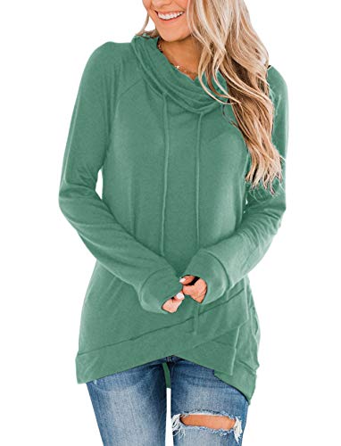 Fallorchid Damen Langarm-Pullover, Wasserfallkragen, Tunika, Top, lässiger Kordelzug, Sweatshirts - Gr�n - Medium Fallorchid Damen Langarm-Pullover, Wasserfallkragen, Tunika, Top, lässiger Kordelzug, Sweatshirts - Gr�n - Medium von Fallorchid