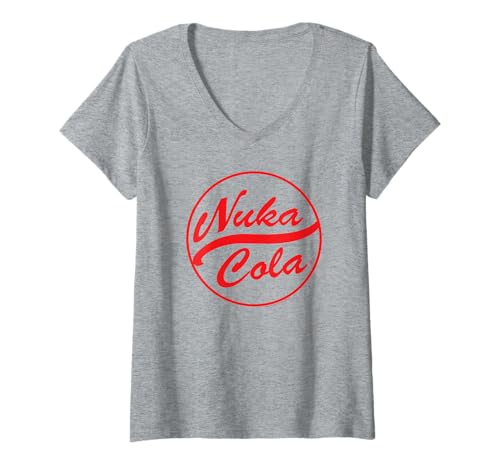 Damen Fallout Video Game Red Text Nuka Cola Circle Logo T-Shirt mit V-Ausschnitt Damen Fallout Video Game Red Text Nuka Cola Circle Logo T-Shirt mit V-Ausschnitt von Fallout