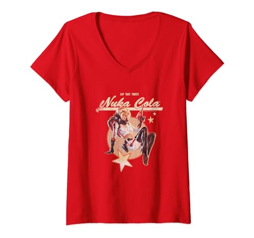 Damen Fallout Video Game Retro Nuka Cola Ad T-Shirt mit V-Ausschnitt von Fallout