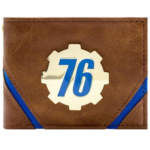 Fallout Vault-Tec 76 Abzeichen aus vergoldetem Metall mit COG Bi-Fold Geldbörse für ID & Kartenhalter, Braun, Einheitsgröße, Einheitsgröße, Braun, Taille Unique, Einzigartig von Fallout
