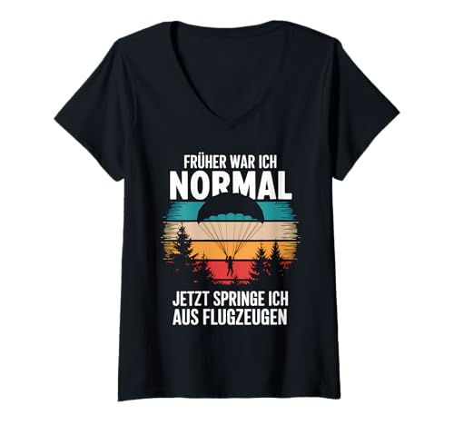 Damen Lustiges Fallschirmspringer Fallschirmspringen T-Shirt mit V-Ausschnitt von Fallschirmspringen Fallschirmspringer Skydive