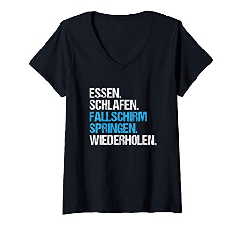 Damen Essen Schlafen Fallschirmspringen Fallschirmspringer T-Shirt mit V-Ausschnitt von Fallschirmspringer und Skydiver Designs