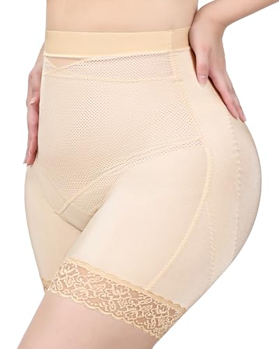 Falorda Damen Shapewear Bauchkontrolle Body Shaper Shorts Hochtailliert Schlankmachend Po-Lifter Unterwäsche Spitze Slip Shorts (S,Hautfarbe) von Falorda