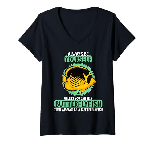 Damen Falterfische Falterfisch T-Shirt mit V-Ausschnitt Damen Falterfische Falterfisch T-Shirt mit V-Ausschnitt von Falterfische Falterfisch Tier Shop