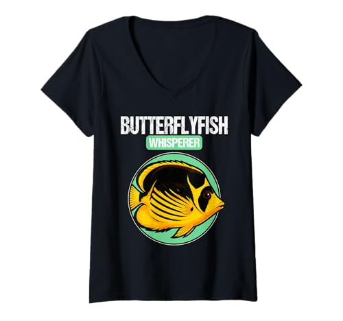 Damen Falterfische Falterfisch T-Shirt mit V-Ausschnitt Damen Falterfische Falterfisch T-Shirt mit V-Ausschnitt von Falterfische Falterfisch Tier Shop