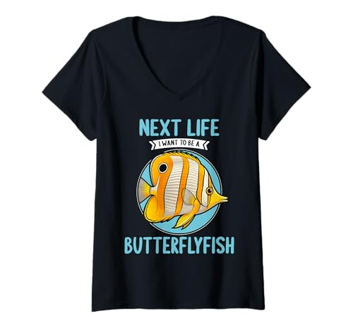 Damen Falterfische Falterfisch T-Shirt mit V-Ausschnitt Damen Falterfische Falterfisch T-Shirt mit V-Ausschnitt von Falterfische Falterfisch Tier Shop