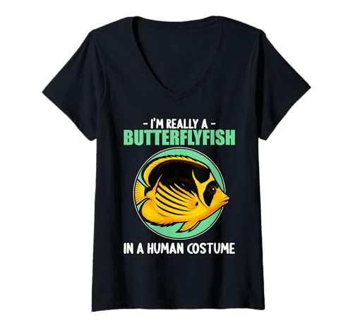 Damen Falterfische Falterfisch T-Shirt mit V-Ausschnitt Damen Falterfische Falterfisch T-Shirt mit V-Ausschnitt von Falterfische Falterfisch Tier Shop