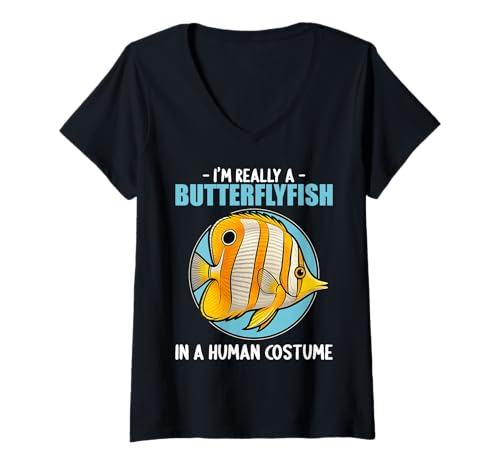 Damen Falterfische Falterfisch T-Shirt mit V-Ausschnitt Damen Falterfische Falterfisch T-Shirt mit V-Ausschnitt von Falterfische Falterfisch Tier Shop
