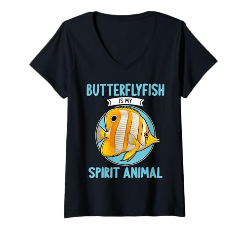 Damen Falterfische Falterfisch T-Shirt mit V-Ausschnitt Damen Falterfische Falterfisch T-Shirt mit V-Ausschnitt von Falterfische Falterfisch Tier Shop