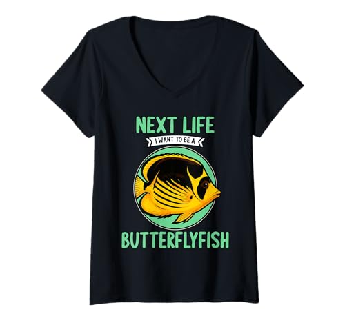 Damen Falterfische Falterfisch T-Shirt mit V-Ausschnitt Damen Falterfische Falterfisch T-Shirt mit V-Ausschnitt von Falterfische Falterfisch Tier Shop