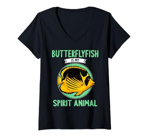 Damen Falterfische Falterfisch T-Shirt mit V-Ausschnitt Damen Falterfische Falterfisch T-Shirt mit V-Ausschnitt von Falterfische Falterfisch Tier Shop