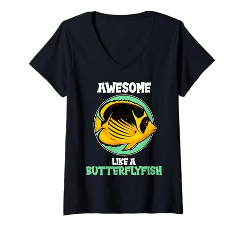 Damen Falterfische Falterfisch T-Shirt mit V-Ausschnitt Damen Falterfische Falterfisch T-Shirt mit V-Ausschnitt von Falterfische Falterfisch Tier Shop