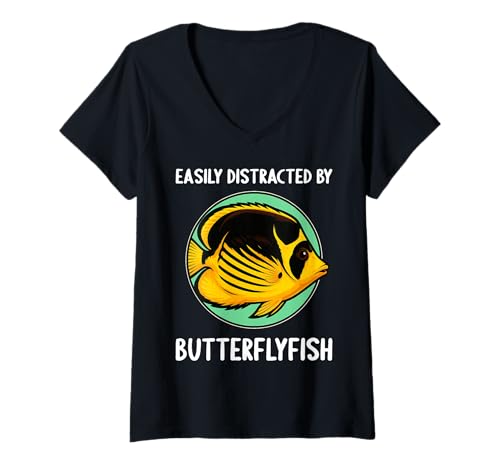 Damen Falterfische Falterfisch T-Shirt mit V-Ausschnitt Damen Falterfische Falterfisch T-Shirt mit V-Ausschnitt von Falterfische Falterfisch Tier Shop