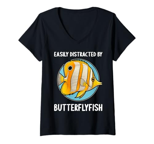 Damen Falterfische Falterfisch T-Shirt mit V-Ausschnitt Damen Falterfische Falterfisch T-Shirt mit V-Ausschnitt von Falterfische Falterfisch Tier Shop