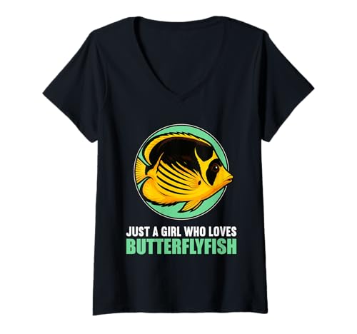 Damen Falterfische Falterfisch T-Shirt mit V-Ausschnitt Damen Falterfische Falterfisch T-Shirt mit V-Ausschnitt von Falterfische Falterfisch Tier Shop