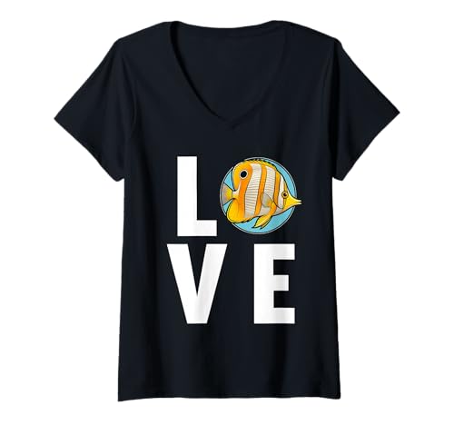 Damen Falterfische Falterfisch T-Shirt mit V-Ausschnitt Damen Falterfische Falterfisch T-Shirt mit V-Ausschnitt von Falterfische Falterfisch Tier Shop