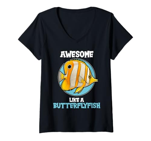 Damen Falterfische Falterfisch T-Shirt mit V-Ausschnitt Damen Falterfische Falterfisch T-Shirt mit V-Ausschnitt von Falterfische Falterfisch Tier Shop