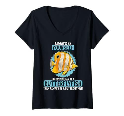 Damen Falterfische Falterfisch T-Shirt mit V-Ausschnitt Damen Falterfische Falterfisch T-Shirt mit V-Ausschnitt von Falterfische Falterfisch Tier Shop